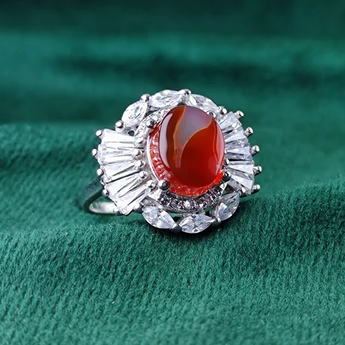 انگشتر نقره جواهری عقیق یمنی اصل زنانه