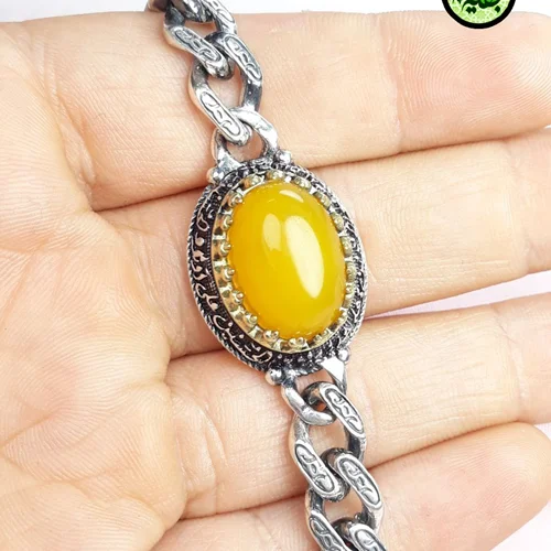 دستبندنقره عقیق یمنی شرف الشمس(مزین به دعای شرف الشمس)حکاکی دور نگین چهارسلام
