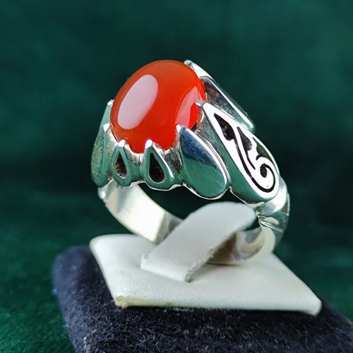 انگشتر نقره عقیق یمنی اصل رکاب چنگی اشکی دست ساز