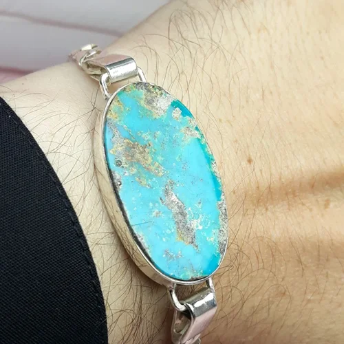 دستبند نقره فیروزه نیشابور اصل قاب نقره دست ساز