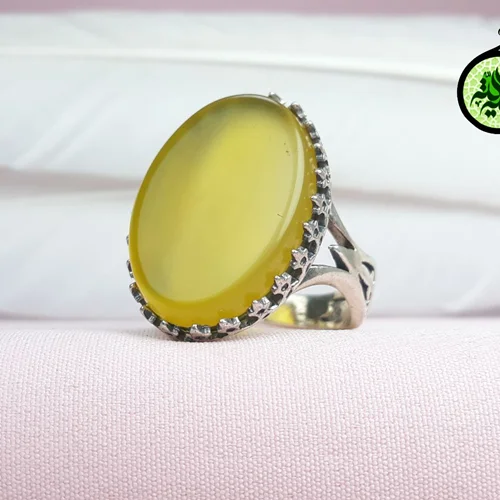 انگشتر نقره عقیق زردشرف الشمس اصل(مزین به دعای شرف الشمس)سایز ۱۸×۲۵