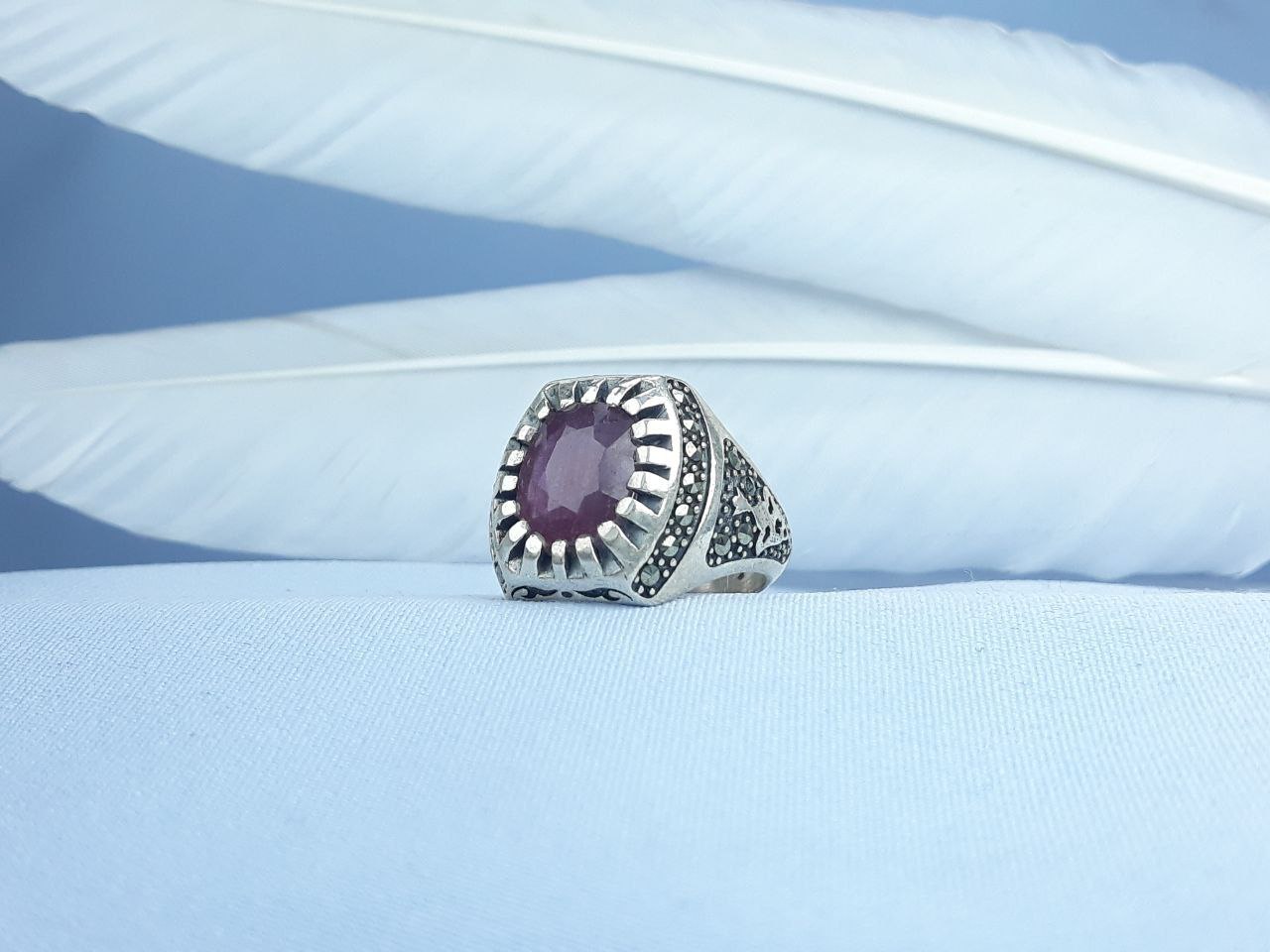 انگشتر نقره یاقوت سرخ  رکاب ماشینی