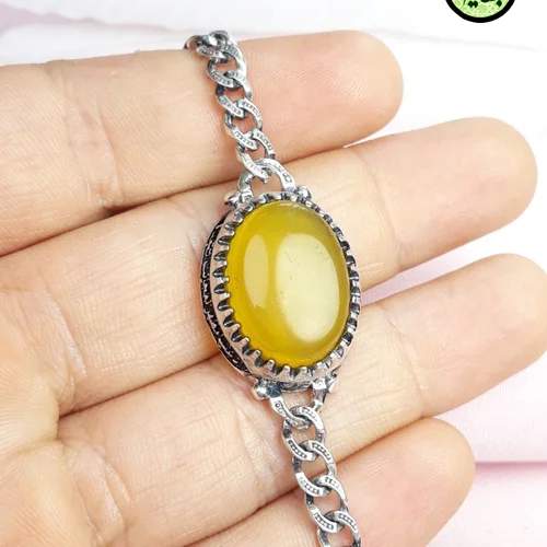 دستبند نقره عقیق یمنی شرفالشمس(مزین به دعای شرف الشمس)دور نگین حکاکی نادعلی