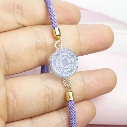 دستبند عقیق آبی خطی حکاکی آیت الکرسی قاب نقره دست ساز