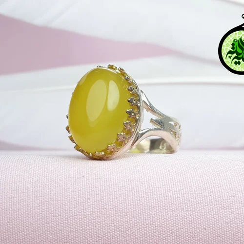 انگشترنقره عقیق زرد شرف الشمس اصل(دعای شرف الشمس)طرح نیزه