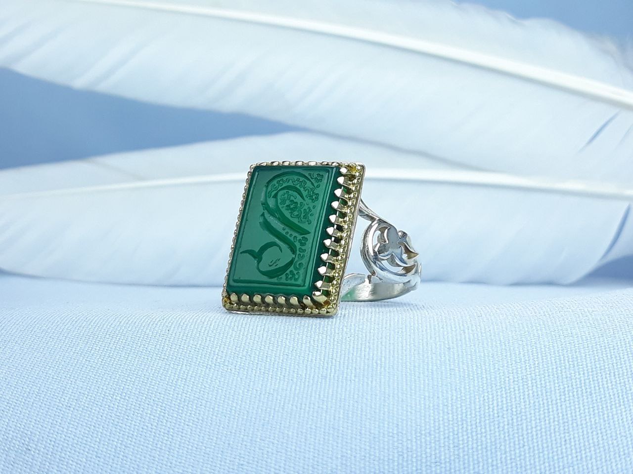 انگشتر نقره عقیق سبز علی ( ع ) رکاب ماشینی