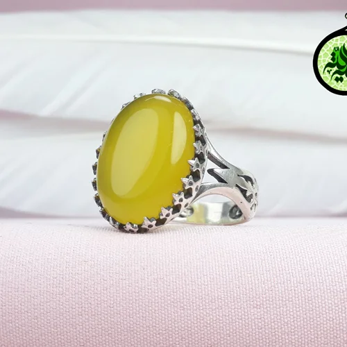 انگشترنقره عقیق زردشرف الشمس اصل (مزین به دعای شرف الشمس)سایز ۱۵×۲۰
