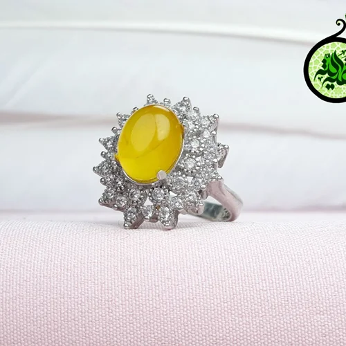 انگشترنقره عقیق زرد شرف الشمس اصل زنانه(دعای شرف الشمس)طرح خورشید روکشابرادیم