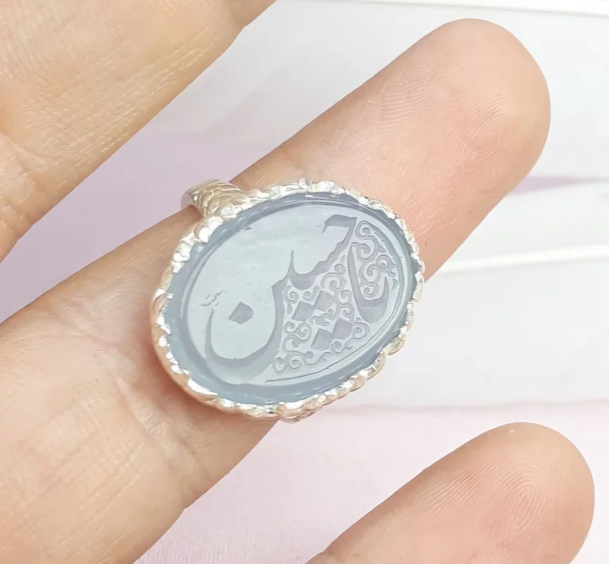 انگشترنقره عقیق سوسنی خطی حکاکی یا حسین