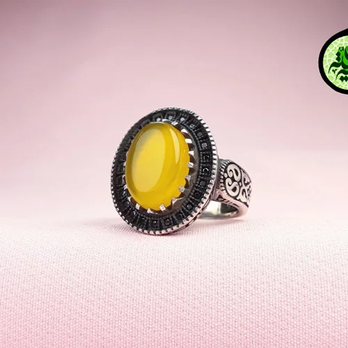 انگشترنقره عقیق زرد شرف الشمس اصل(دعای شرف الشمس)اسپرت سایزنگین۱۰×۱۴