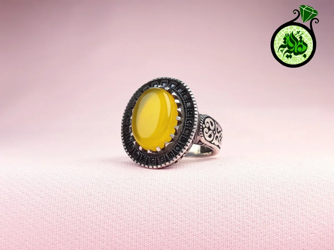 انگشترنقره عقیق زرد شرف الشمس اصل(دعای شرف الشمس)اسپرت سایزنگین۱۰×۱۴