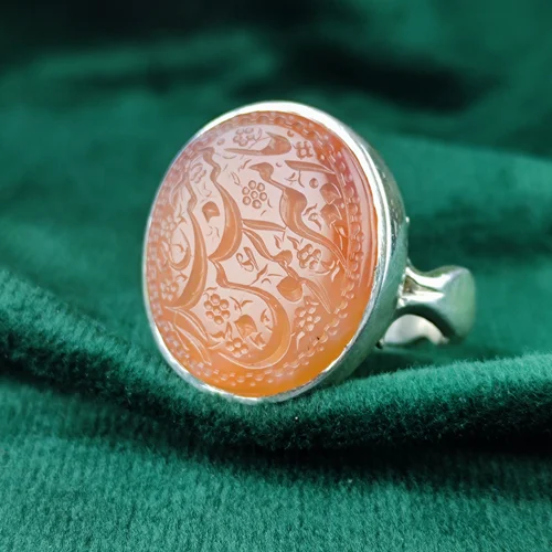 انگشتر نقره عقیق یمنی اصل حکاکی یا امیرالمؤمنین حیدر علیه السلام رکاب صفوی دست ساز