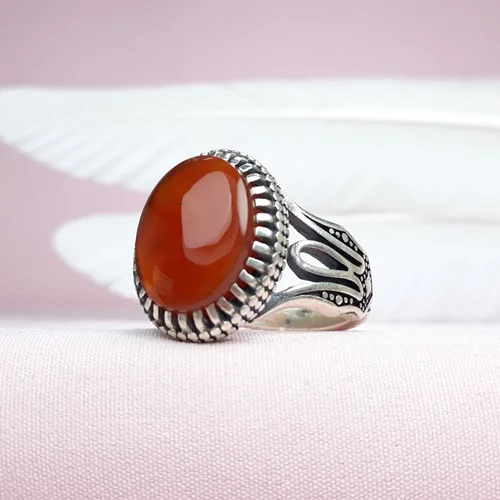 انگشترنقره عقیق سرخ یمنی اصل طرح لاله