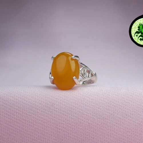انگشترنقره عقیق زرد شرف الشمس اصل (دعای شرف الشمس) سایز۱۶×۱۲