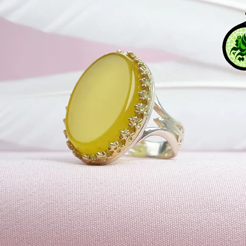 انگشترنقره عقیق زرد شرف الشمس اصل(مزین به دعای شرف الشمس)سایز ۱۸ در ۲۵