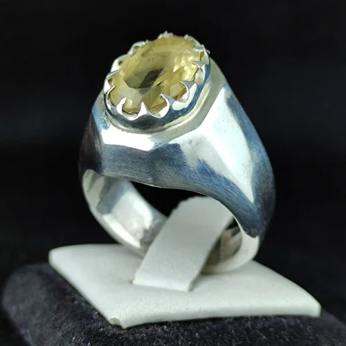 انگشترنقره سیترین اصل رکاب فیلی هشت ضلعی دست ساز