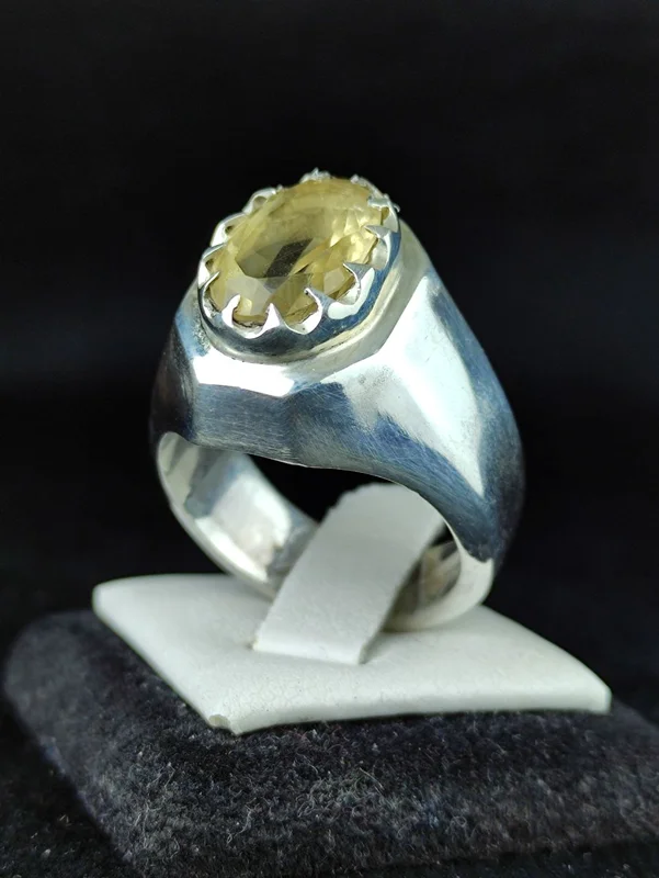 انگشترنقره سیترین اصل رکاب فیلی هشت ضلعی دست ساز