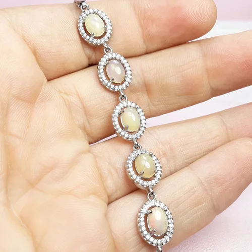 دستبند نقره اپال روکش ابرادیوم