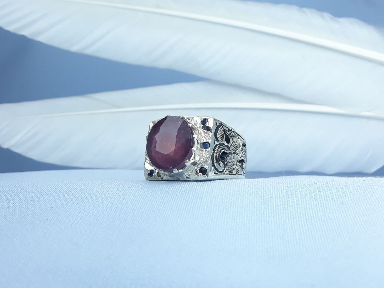 انگشتر نقره یاقوت سرخ  رکاب دست ساز