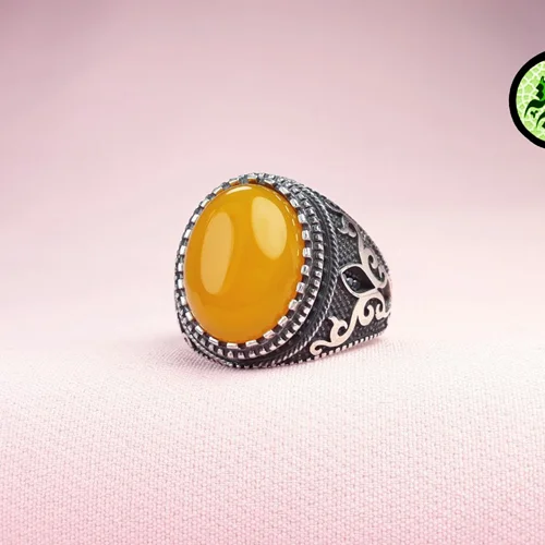 انگشترنقره عقیق زرد شرف الشمس اصل(دعای شرف الشمس)اسپرت سایز ۱۲×۱۶