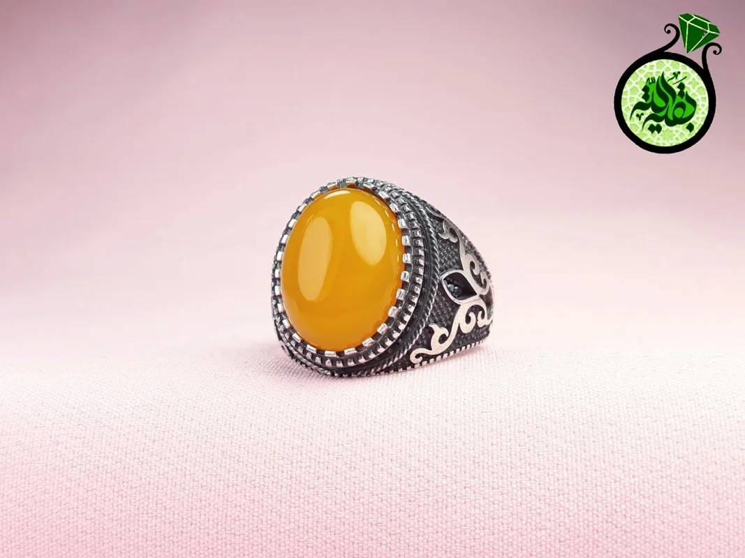 انگشترنقره عقیق زرد شرف الشمس اصل(دعای شرف الشمس)اسپرت سایز ۱۲×۱۶
