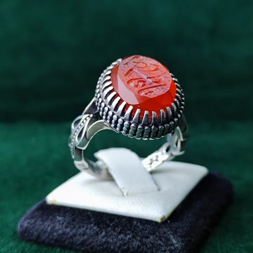 انگشتر نقره عقیق یمنی اصل الماس تراش حکاکی یا فاطمه (س) رکاب صفوی چنگی