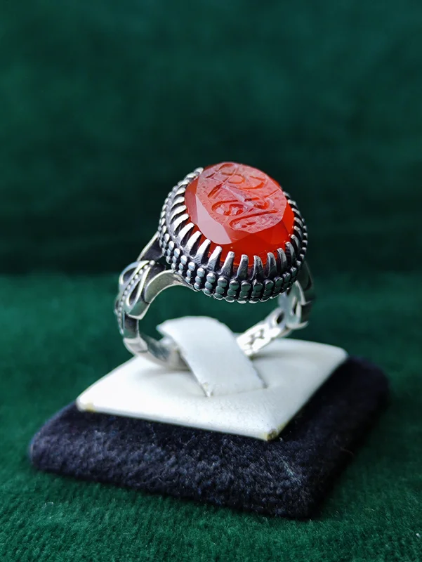 انگشتر نقره عقیق یمنی اصل الماس تراش حکاکی یا فاطمه (س) رکاب صفوی چنگی