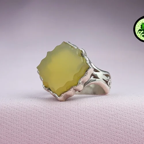 انگشترنقره عقیق زرد شرف الشمس اصل(دعای شرف الشمس)تراش شمسه سایز۲۲×۲۲