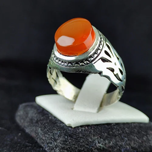 انگشترنقره عقیق سرخ یمنی اصل رکاب فیلی دست ساز