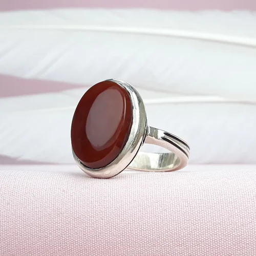 انگشترنقره عقیق سرخ یمنی اصل رکاب دست ساز پشت بسته حرز دار+تربت سیدالشهدا