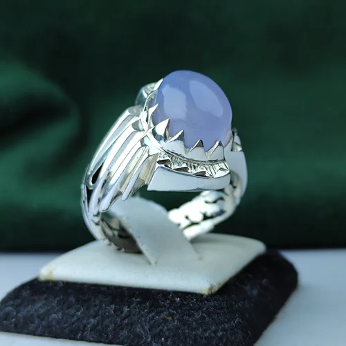 انگشتر نقره عقیق کبود یمنی اصل رکاب چنگی دست ساز