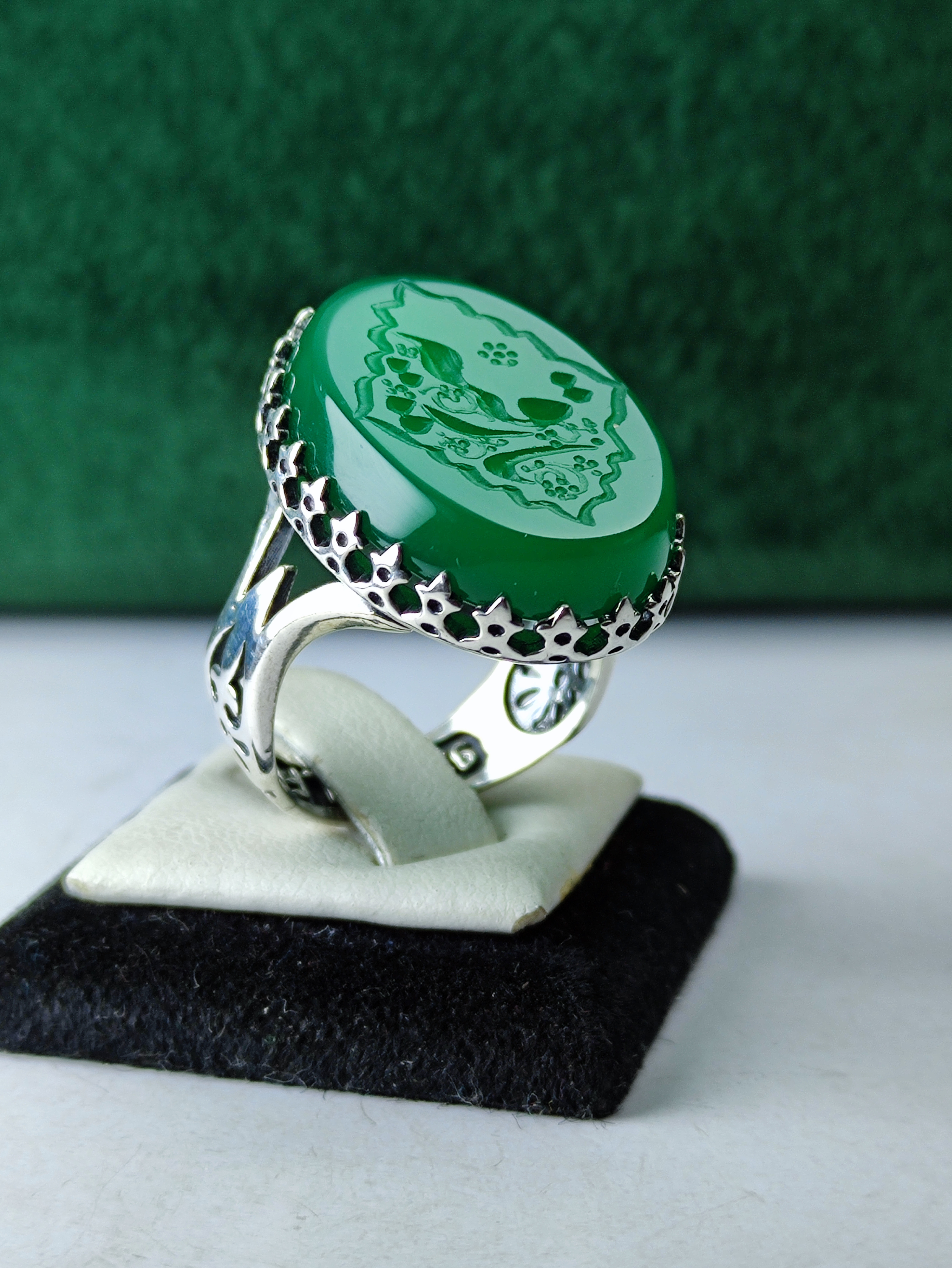 انگشتر نقره عقیق سبز حکاکی یا رقیه رکاب صفوی چنگی