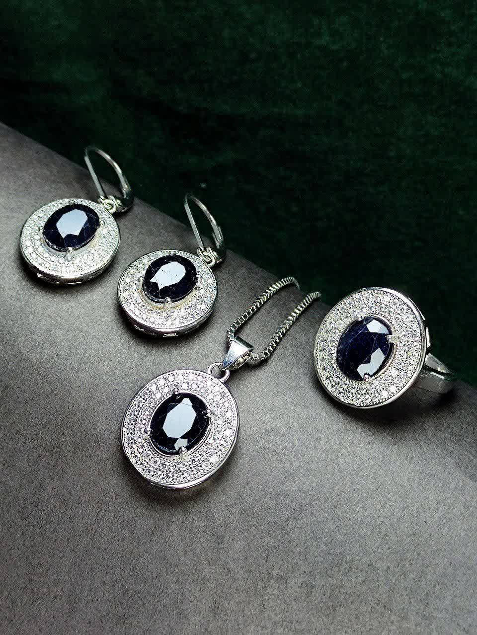 نیم ست نقره جواهری یاقوت کبود اصل زنانه(بدون زنجیر)