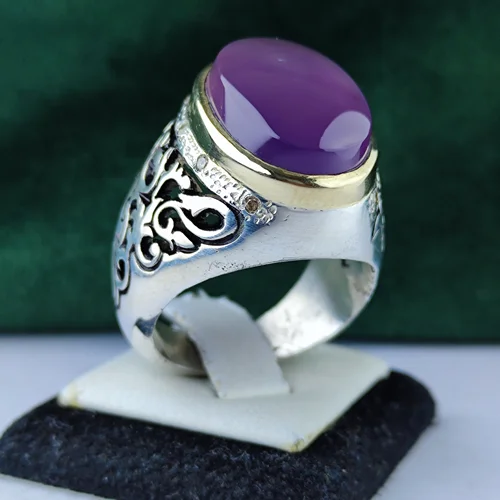 انگشتر نقره عقیق سوسنی یمنی اصل مخراج برلیان اصل رکاب فیلی دست ساز