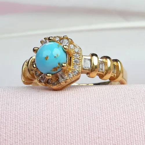 انگشتر نقره فیروزه نیشابور اصل رکاب تایلندی آبکاری طلایی