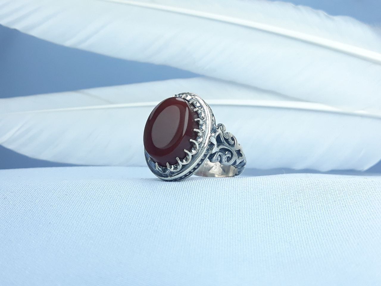 انگشتر نقره عقیق سرخ یمنی اصل  رکاب ماشینی