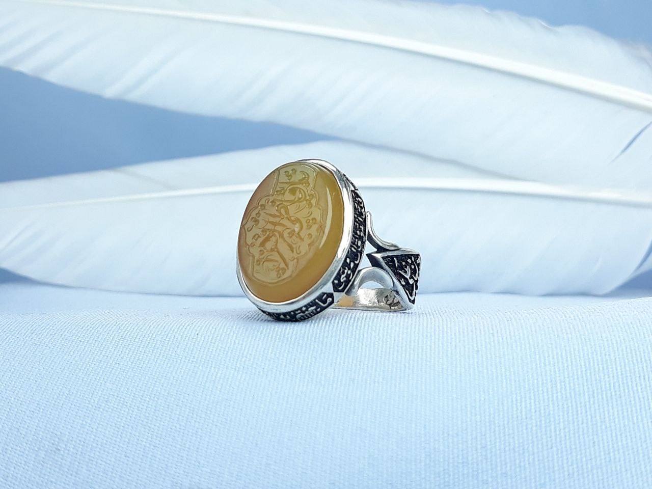 انگشتر نقره عقیق زرد یا فاطمه الزهرا  رکاب ماشینی