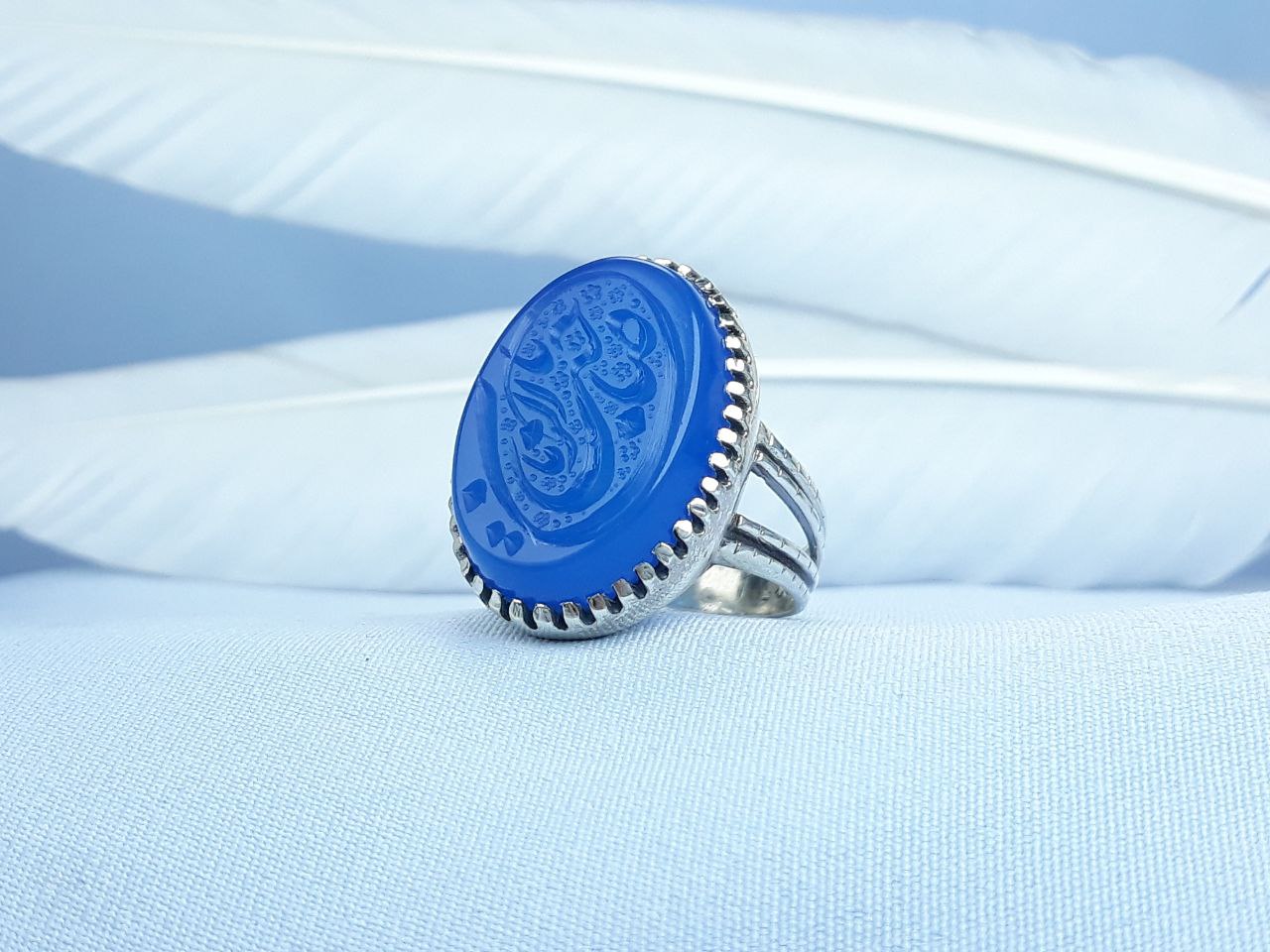 انگشتر نقره عقیق آبی یا صاحب الزمان  رکاب ماشینی