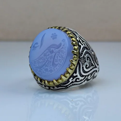 انگشتر عقیق کبود یمنی اصل حکاکی یا زهرا