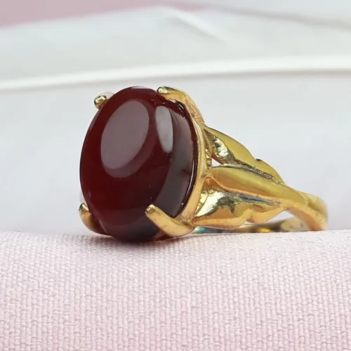 انگشترنقره عقیق یمنی کبدی چهارچنگ ابکاری طلایی