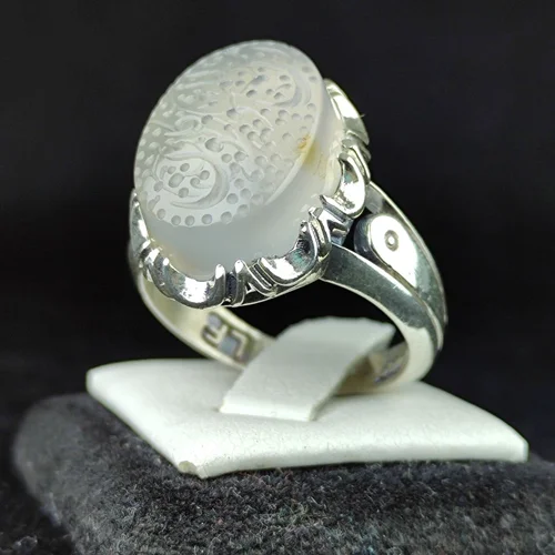 انگشترنقره عقیق نباتی یمنی اصل حکاکی امن المتوکلون رکاب صفوی