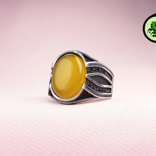 انگشترنقره عقیق زرد شرف الشمس اصل(دعای شرف الشمس)اسپرت بغل رکاب طرح چشم