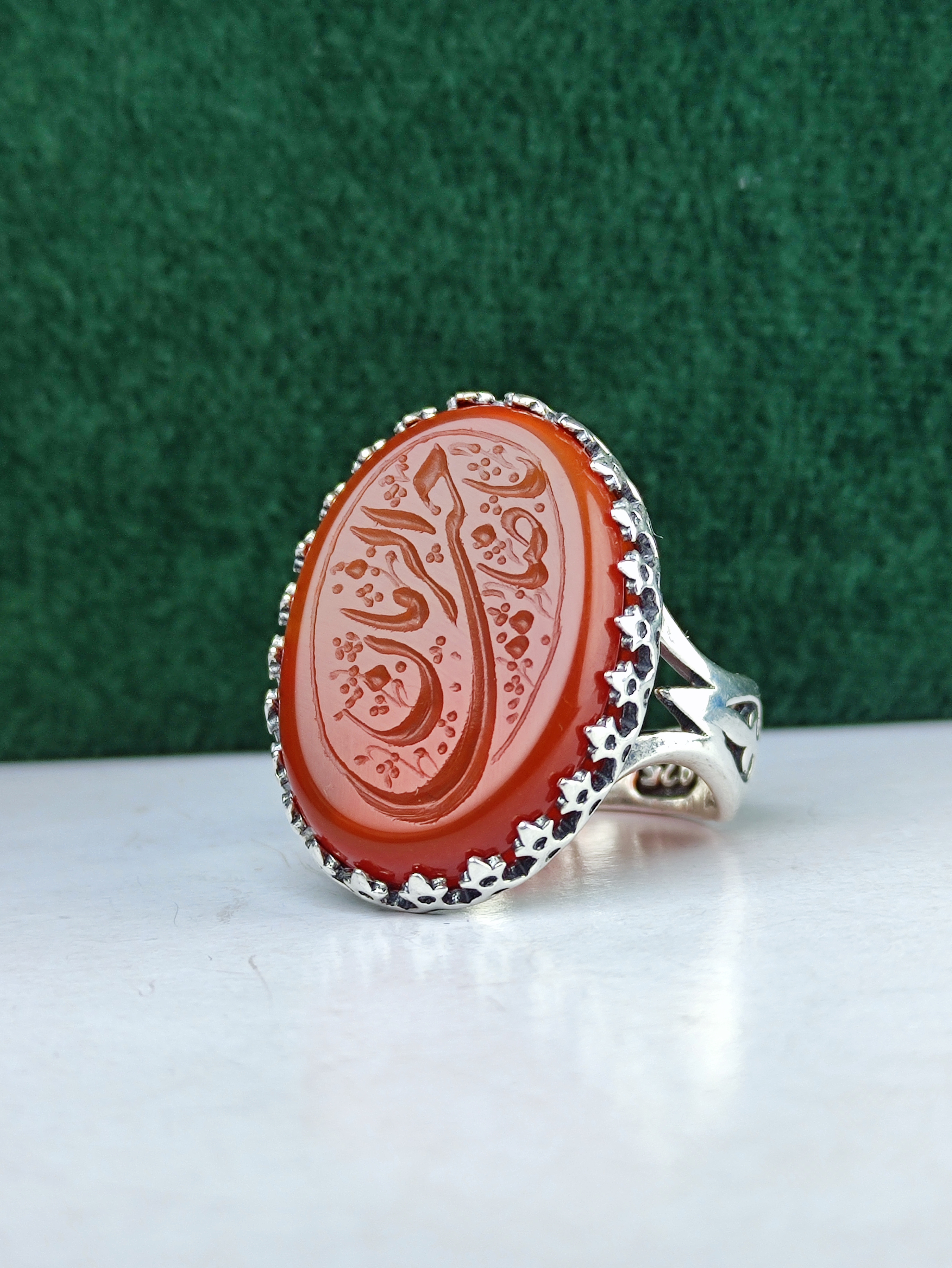 انگشتر نقره عقیق قرمز رکاب صفوی چنگی حکاکی یا صاحب الزمان