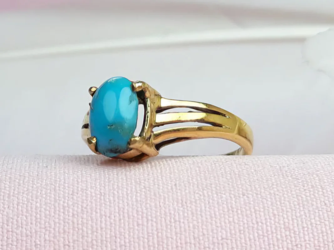 انگشترنقره فیروزه نیشابوری اصل زنانخ رکاب تایلندی آبکاری طلایی