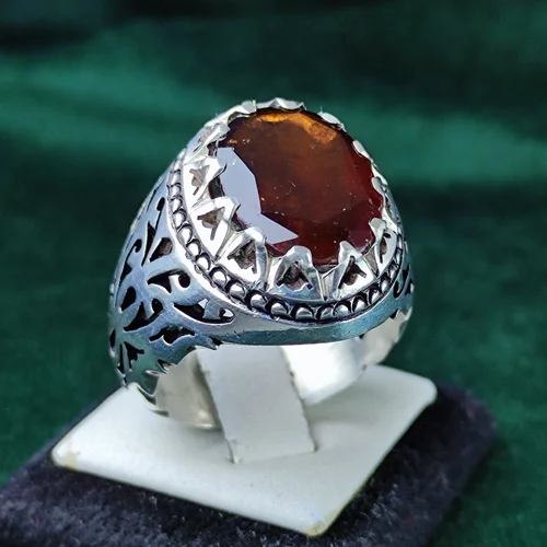 انگشتر نقره گارنت اصل رکاب فیلی چنگی دست ساز