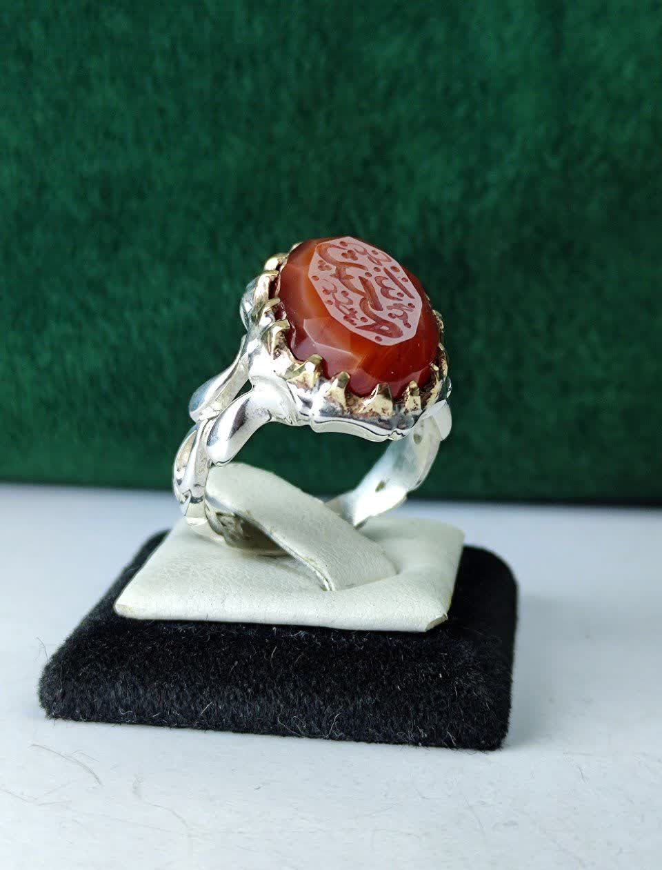 انگشتر نقره عقیق یمنی اصل الماس تراش حکاکی محمد (ص) رکاب صفوی چنگی دست ساز