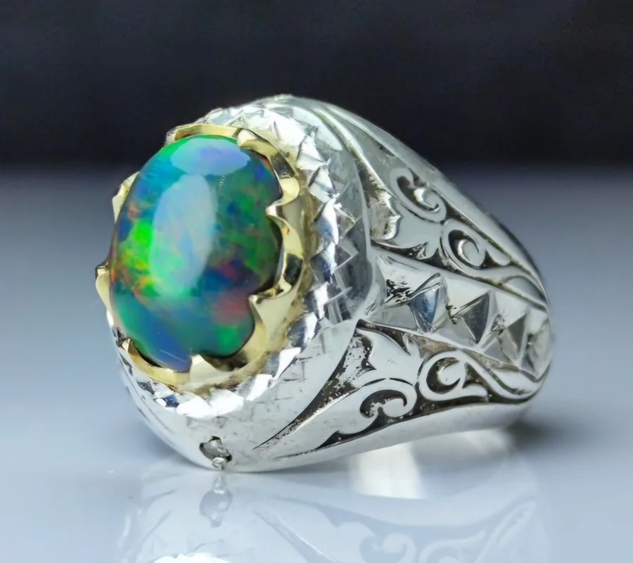 انگشترنقره اپال آفریقایی اصل رکاب دست ساز