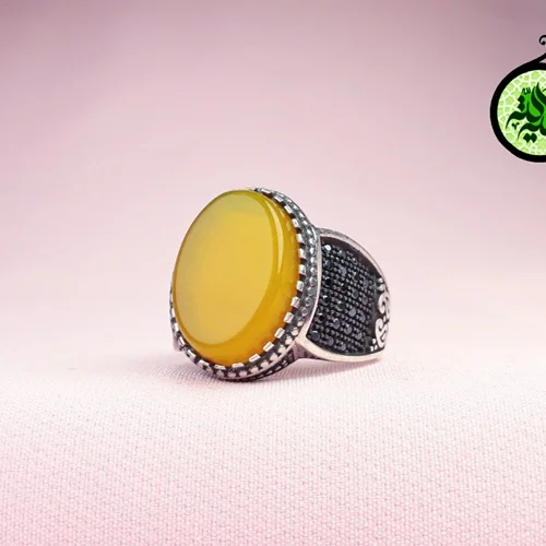 انگشترنقره عقیق زرد شرف الشمس اصل(دعای شرف الشمس)سایز ۱۳×۱۸
