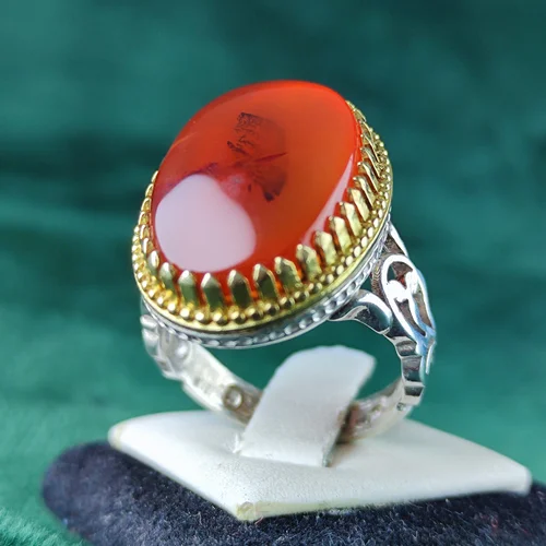 انگشتر نقره عقیق یمنی اصل شجری رکاب صفوی چنگی