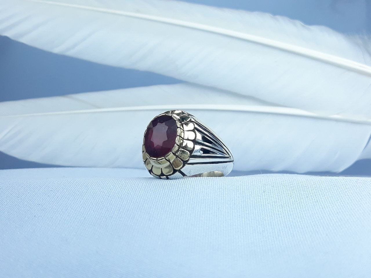 انگشتر نقره یاقوت سرخ  رکاب دست ساز